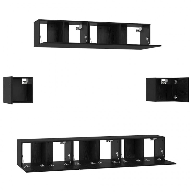 Zestaw szafek RTV 7 pcs Czarny Dąb Materiał drewnopochodny