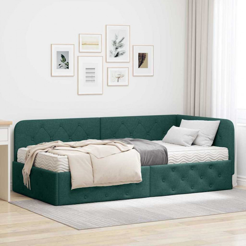 Rama łóżka narożnego Ciemna zieleń 90 x 200 cm tkanina