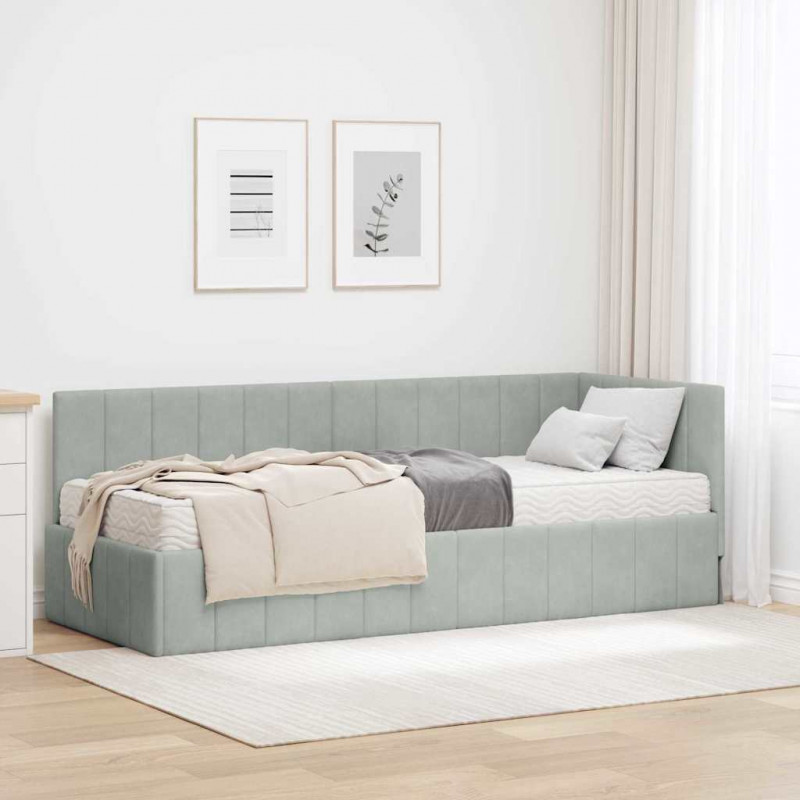 Rama Łóżka Narożnego z Materacem 2 pcs Jasnoszary Aksamit