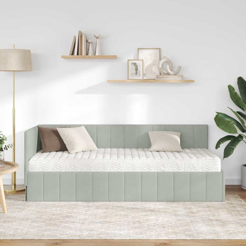 Rama Łóżka Narożnego z Materacem 2 pcs Jasnoszary Aksamit
