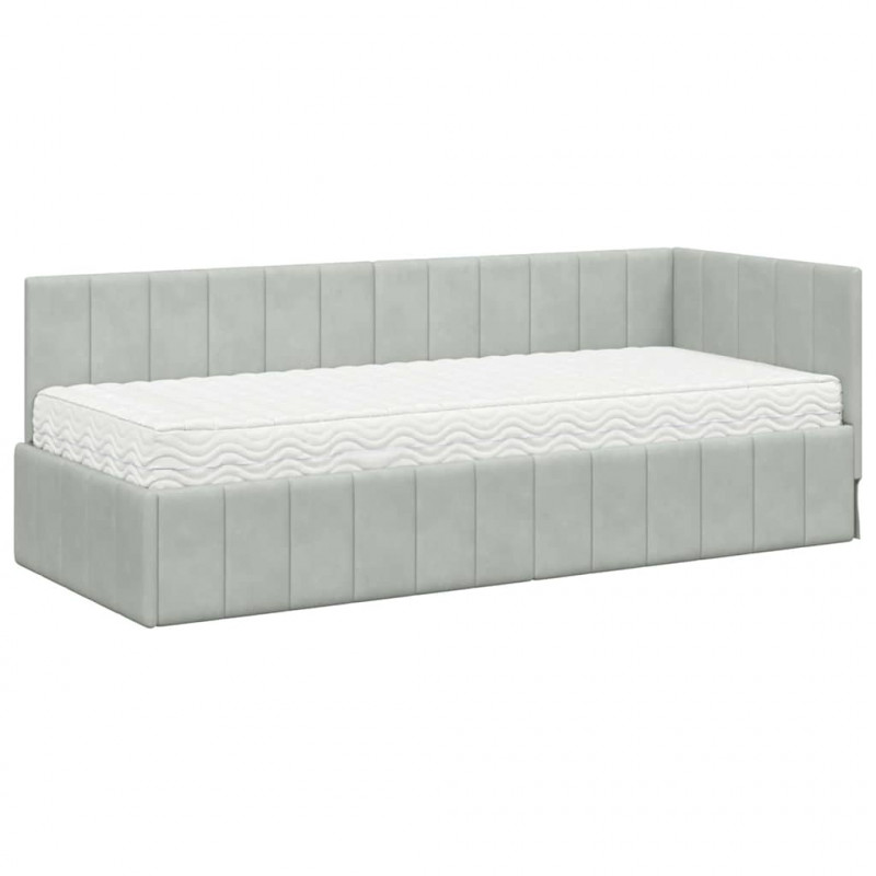 Rama Łóżka Narożnego z Materacem 2 pcs Jasnoszary Aksamit