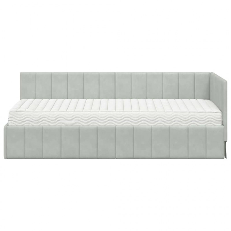 Rama Łóżka Narożnego z Materacem 2 pcs Jasnoszary Aksamit