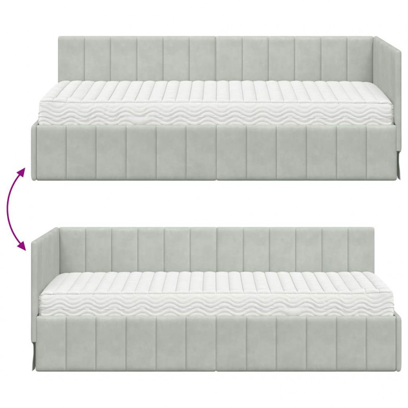 Rama Łóżka Narożnego z Materacem 2 pcs Jasnoszary Aksamit