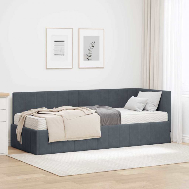Rama Łóżka Narożnego z Materacem 2 pcs Szary Aksamit