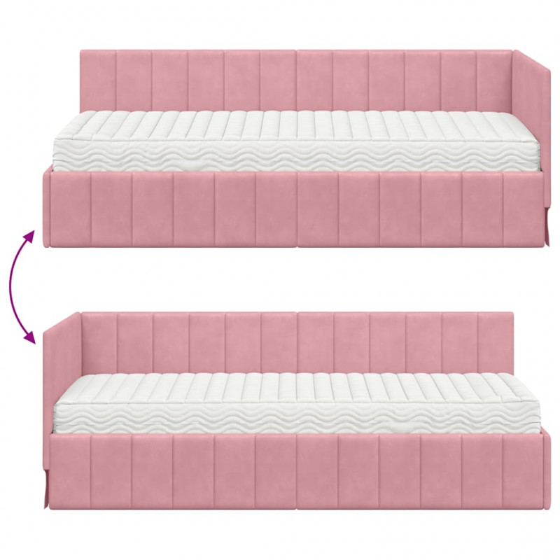 Rama Łóżka Narożnego z Materacem 2 pcs Szary Aksamit
