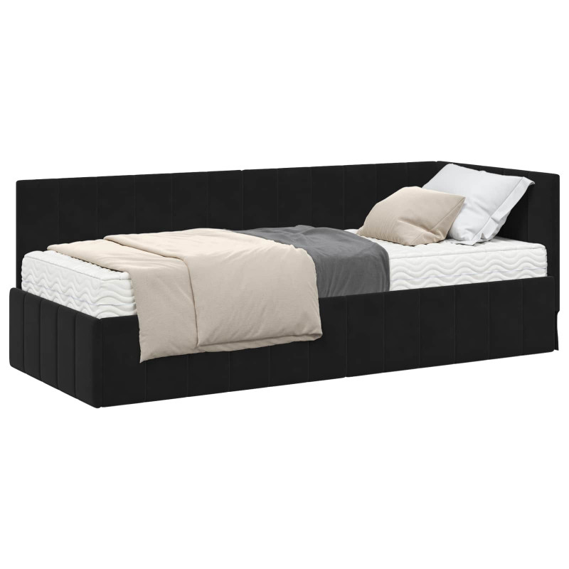 Rama Łóżka Narożnego z Materacem 2 pcs Czarny Aksamit