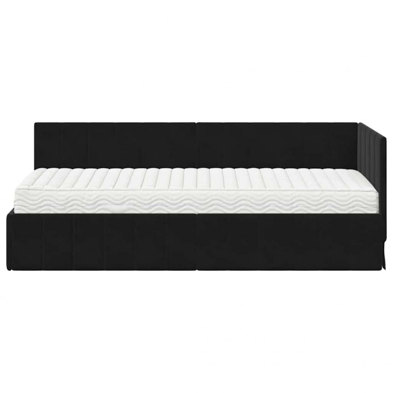 Rama Łóżka Narożnego z Materacem 2 pcs Czarny Aksamit