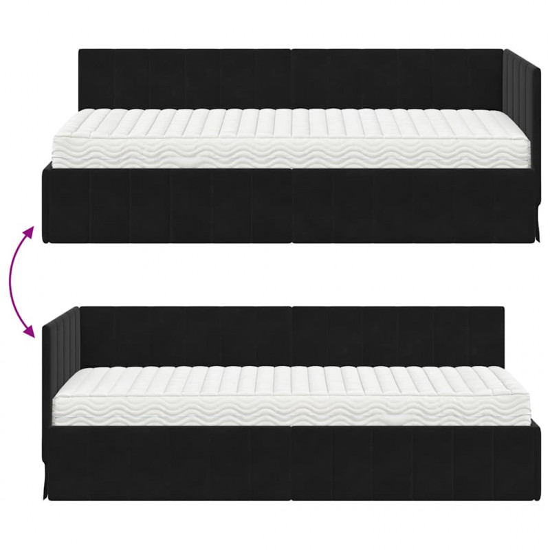 Rama Łóżka Narożnego z Materacem 2 pcs Czarny Aksamit