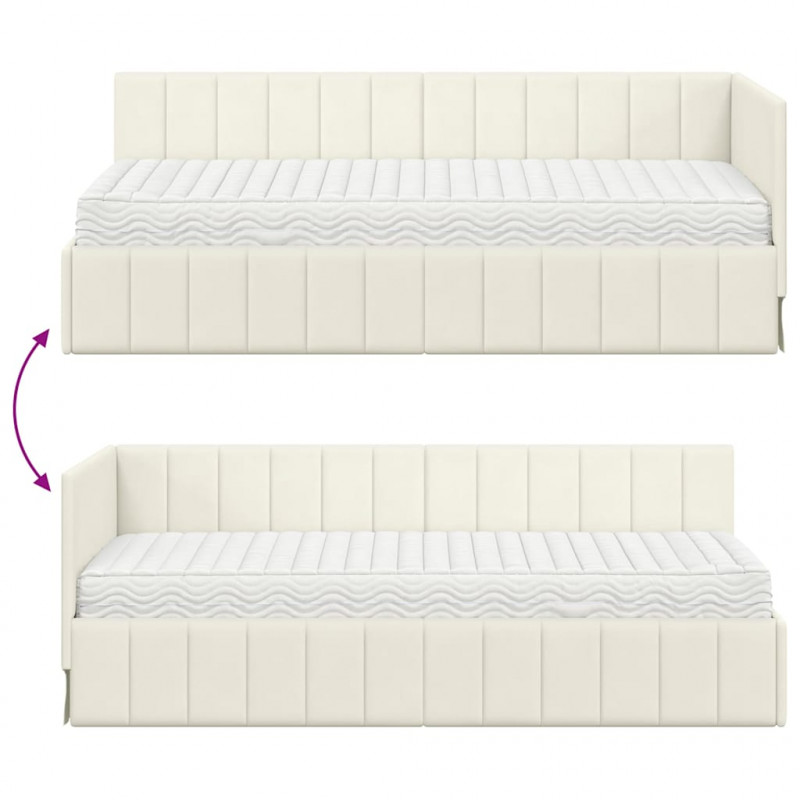 Rama Łóżka Narożnego z Materacem 2 pcs Kremowy Aksamit
