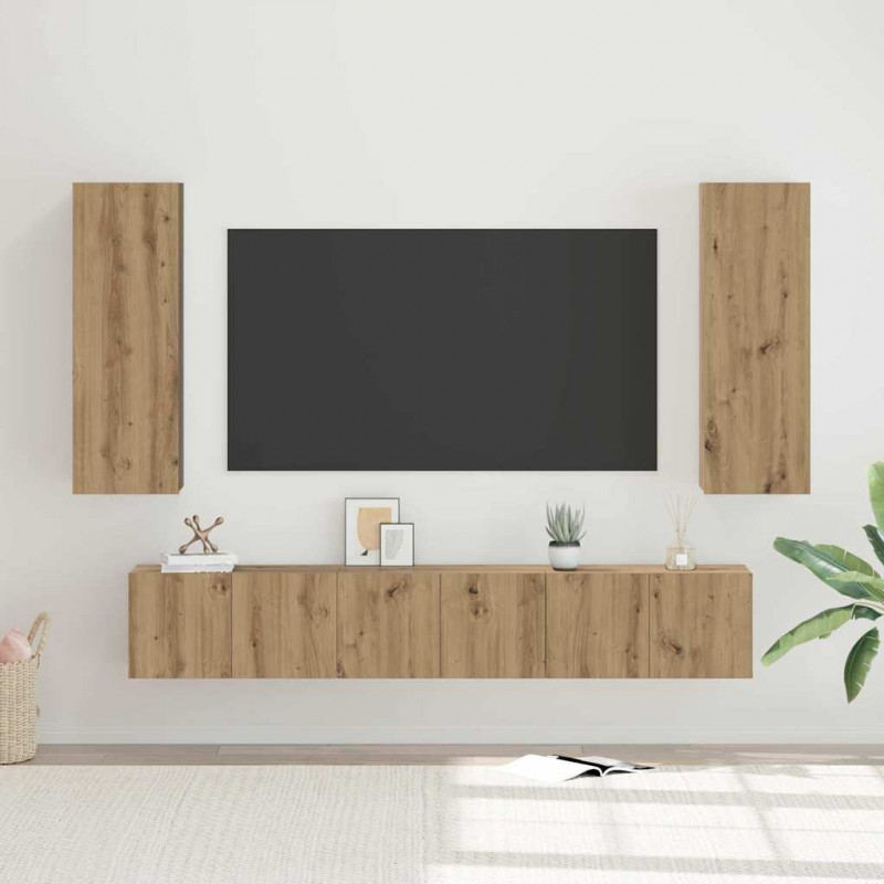 Zestaw szafek RTV Montowane na ścianie 5 pcs Dąb rzemieślniczy