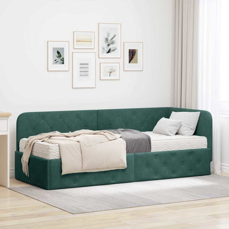 Rama łóżka narożnego Ciemna zieleń 80 x 200 cm Aksamit