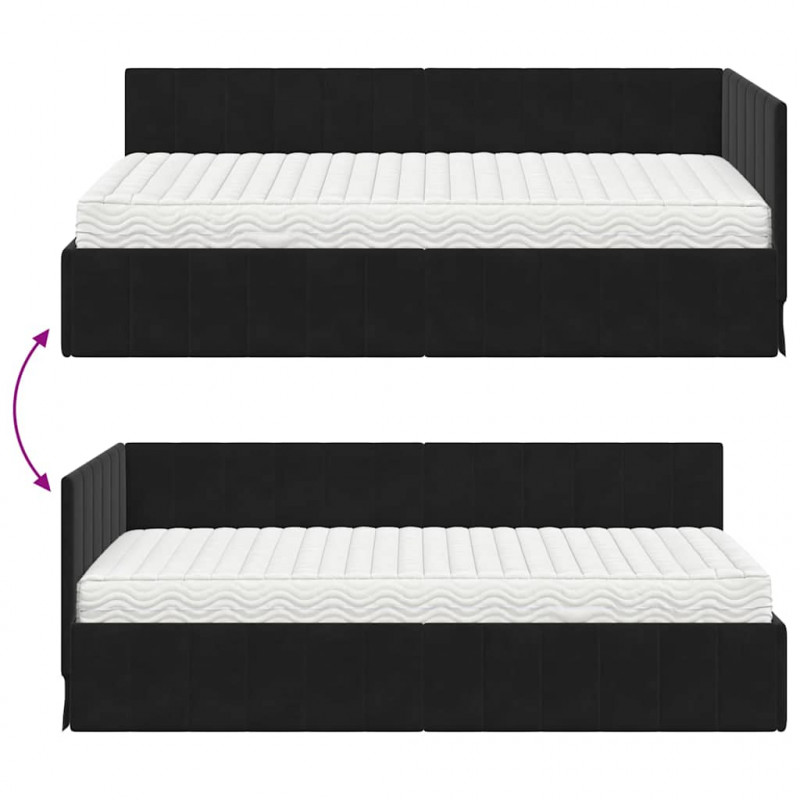 Rama Łóżka Narożnego z Materacem 2 pcs Czarny Aksamit