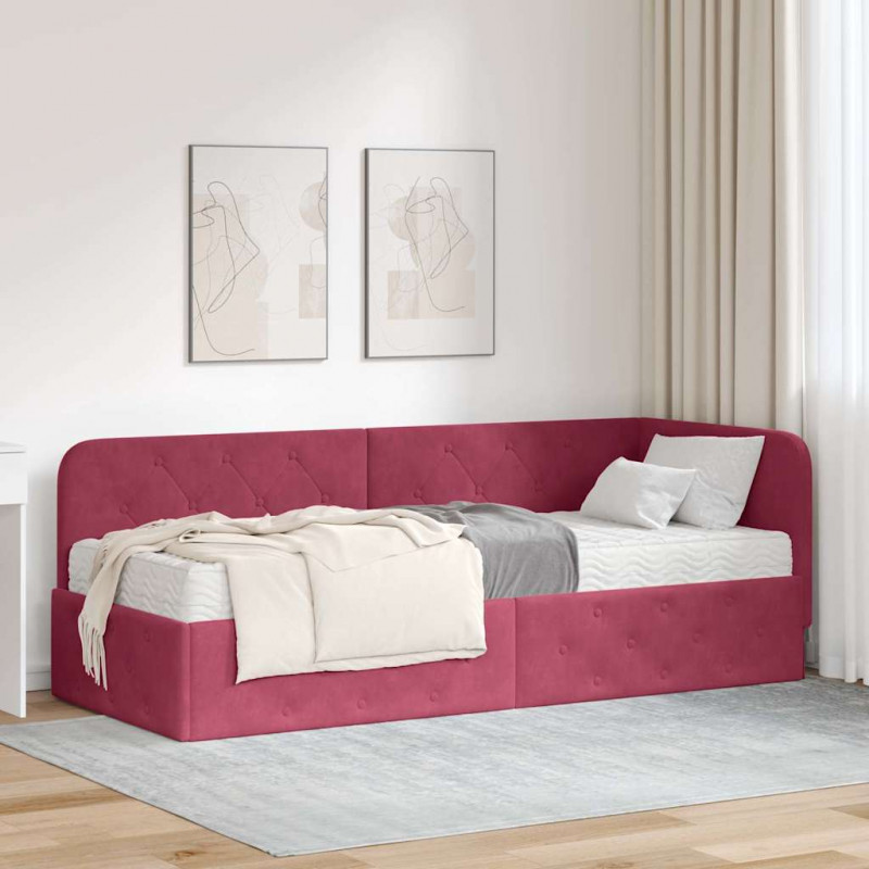 Rama łóżka narożnego Czerwone wino 80 x 200 cm Aksamit