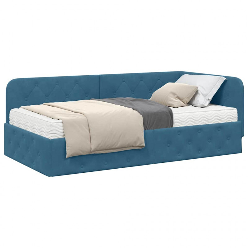 Rama łóżka narożnego Niebieski 90 x 190 cm Aksamit