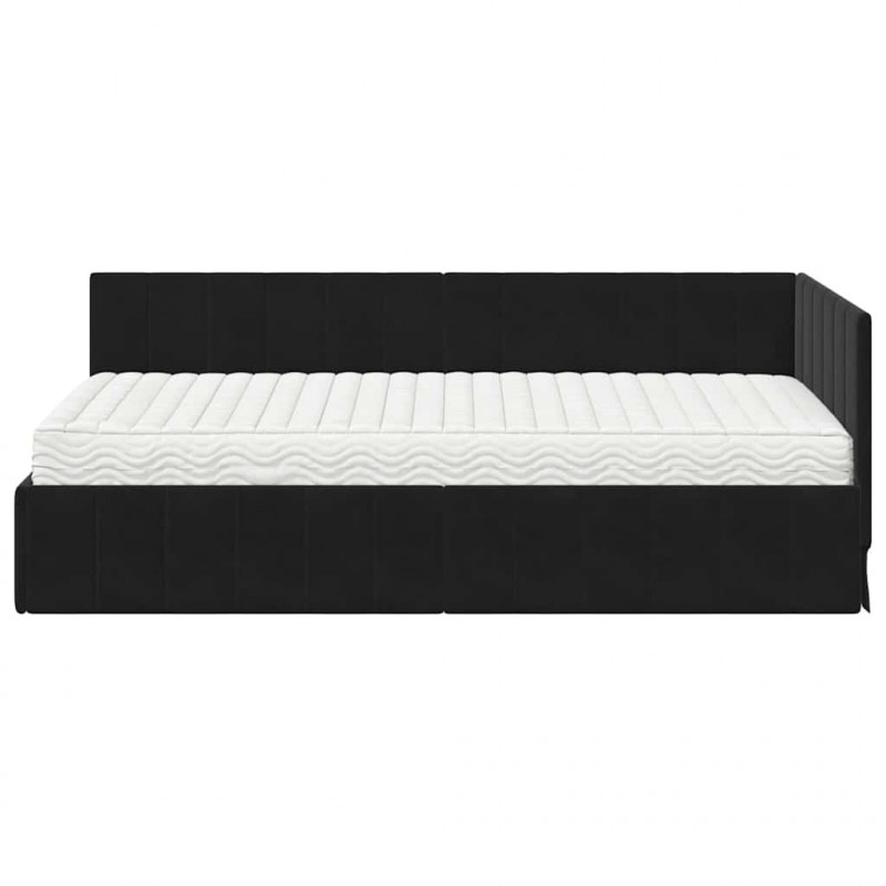 Rama Łóżka Narożnego z Materacem 2 pcs Czarny Aksamit