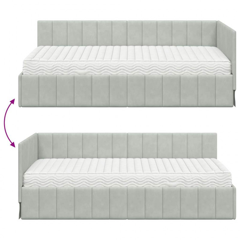 Rama Łóżka Narożnego z Materacem 2 pcs Jasnoszary Aksamit