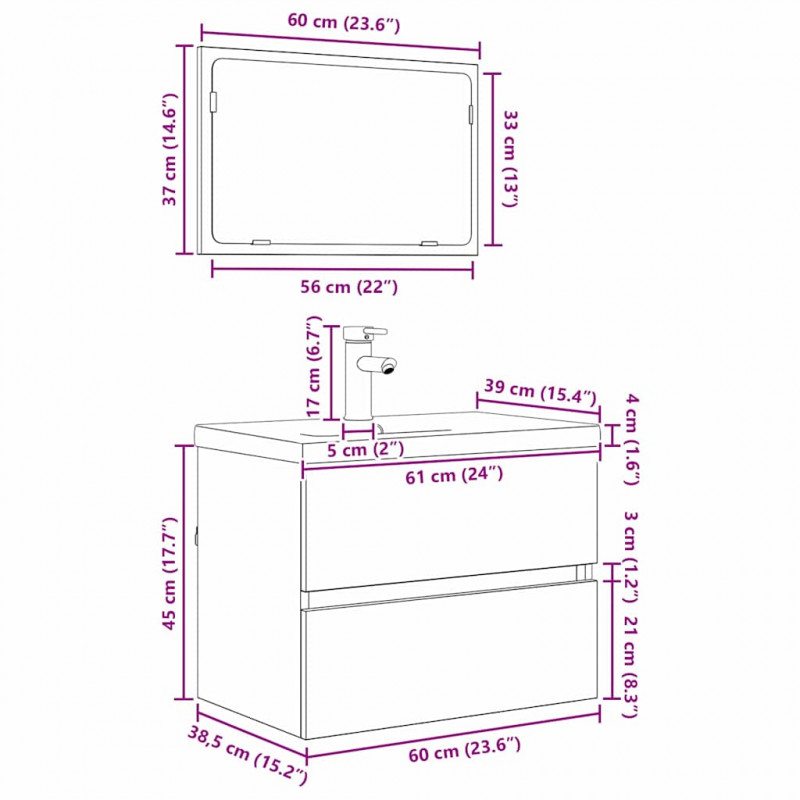 Zestaw mebli łazienkowych z szufladą 3 pcs Stare drewno