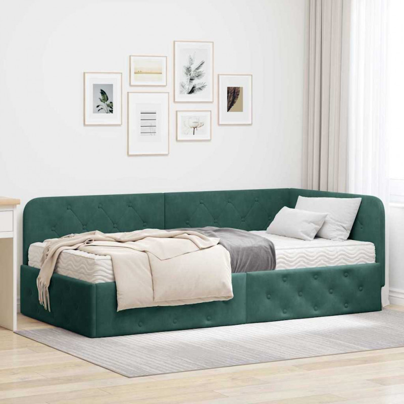 Rama łóżka narożnego Ciemna zieleń 90 x 200 cm Aksamit