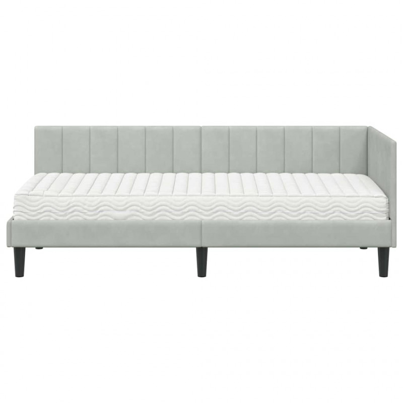 Rama Łóżka Narożnego z Materacem 2 pcs Jasnoszary Aksamit