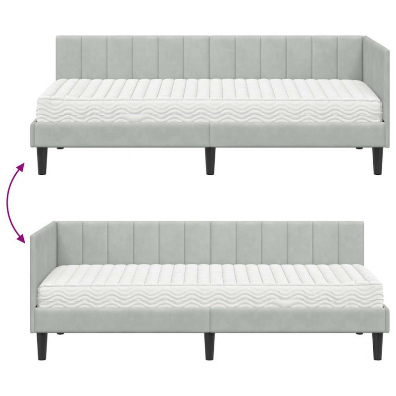 Rama Łóżka Narożnego z Materacem 2 pcs Jasnoszary Aksamit