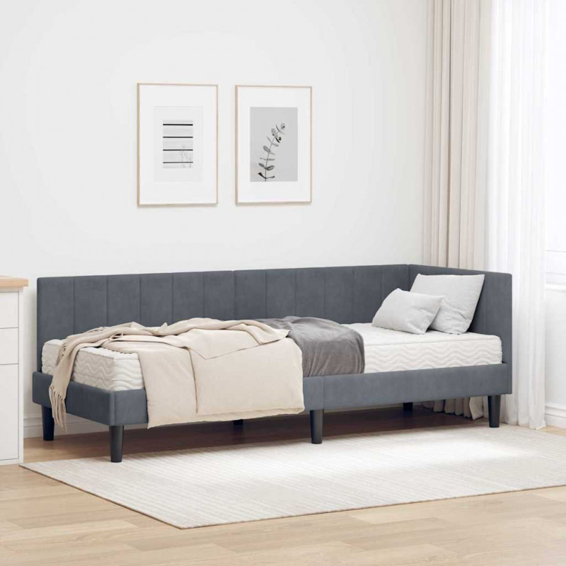 Rama Łóżka Narożnego z Materacem 2 pcs Szary Aksamit