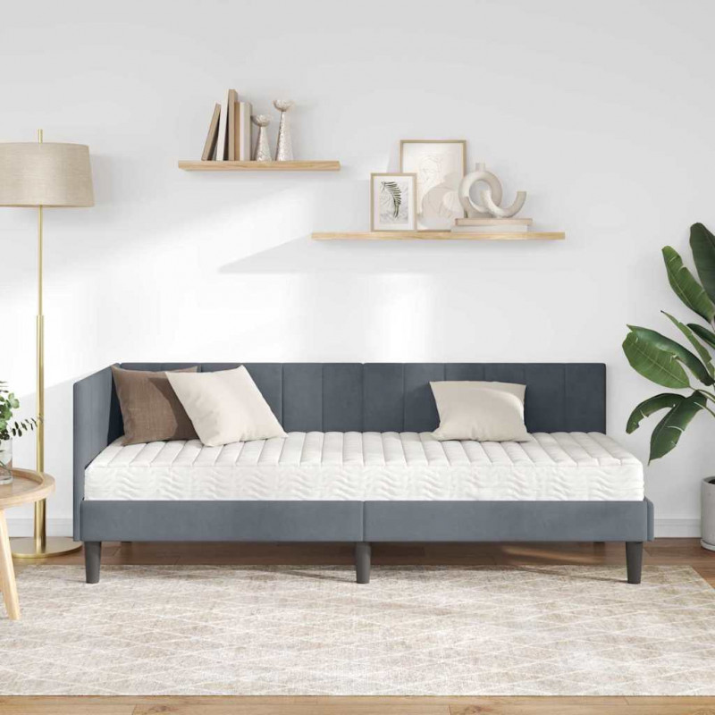 Rama Łóżka Narożnego z Materacem 2 pcs Szary Aksamit