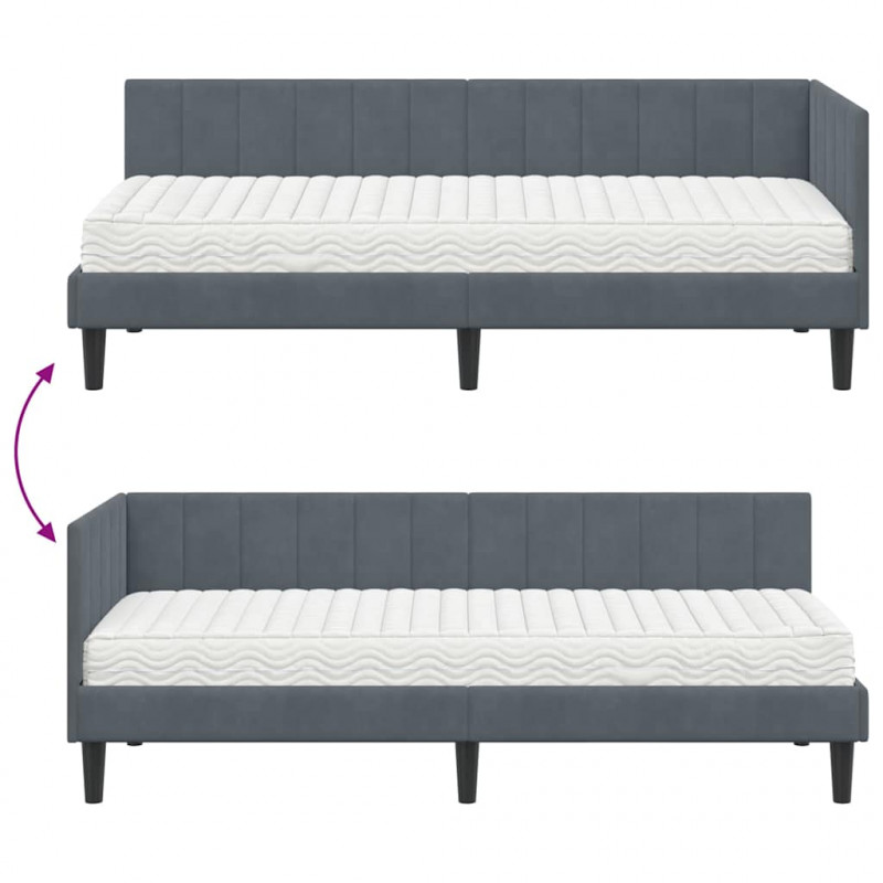 Rama Łóżka Narożnego z Materacem 2 pcs Szary Aksamit