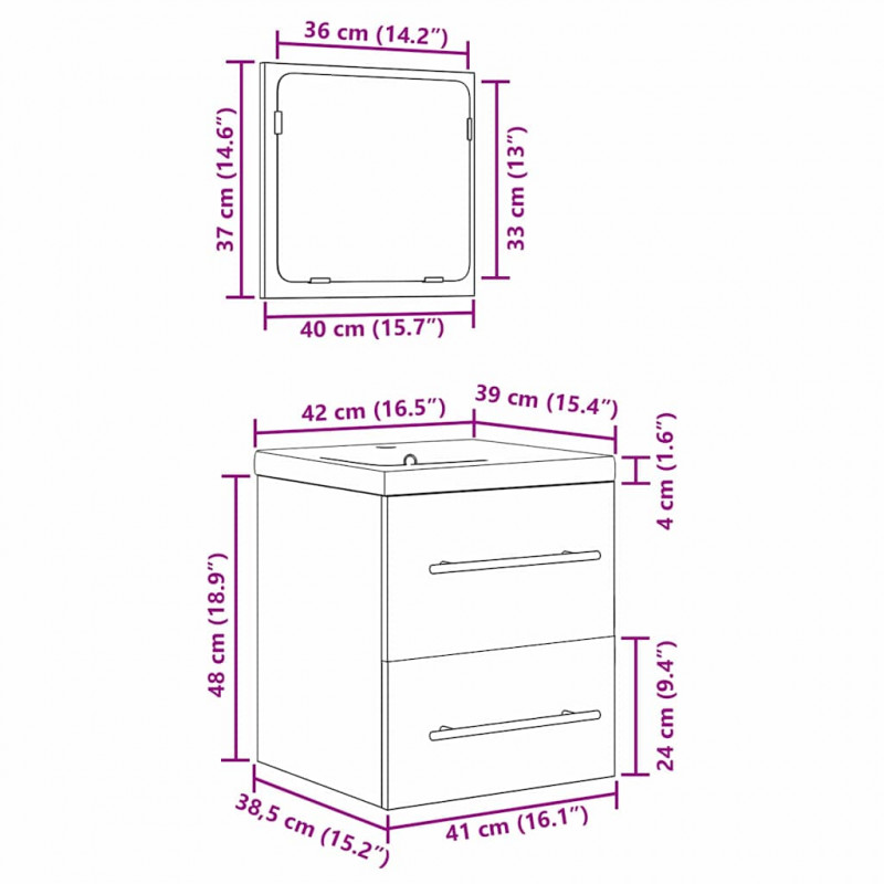 Zestaw mebli łazienkowych z szufladą 2 pcs Stare drewno
