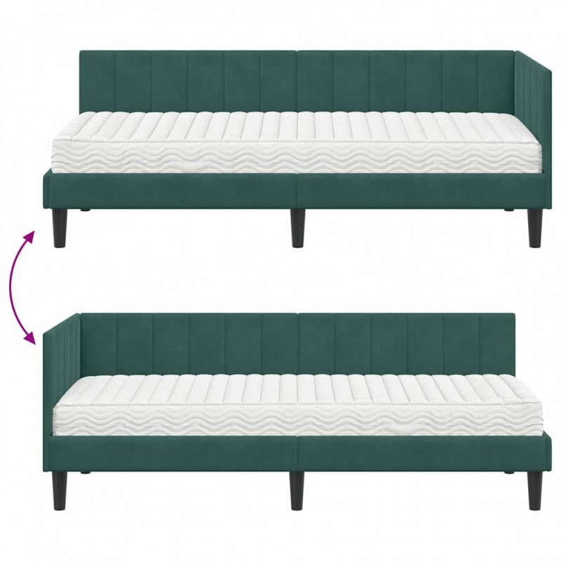 Rama Łóżka Narożnego z Materacem 2 pcs Zielony Aksamit