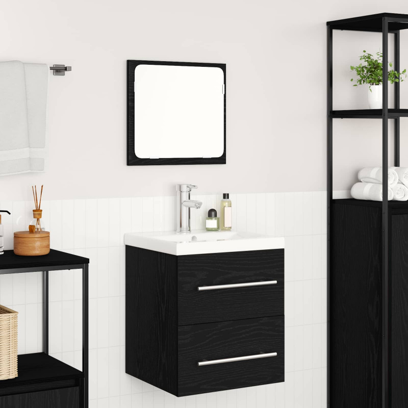 Zestaw mebli łazienkowych z szufladą Z lustrem 2 pcs Czarny Dąb