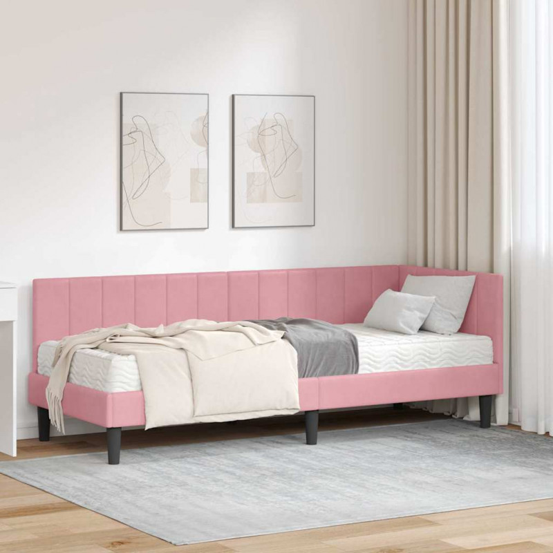 Rama Łóżka Narożnego z Materacem 2 pcs Szary Aksamit