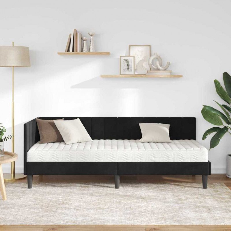 Rama Łóżka Narożnego z Materacem 2 pcs Czarny Aksamit