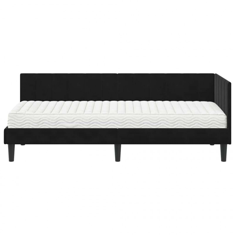 Rama Łóżka Narożnego z Materacem 2 pcs Czarny Aksamit