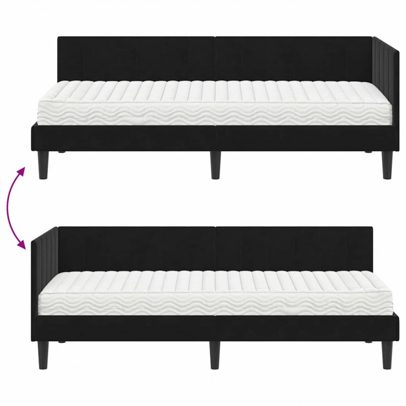 Rama Łóżka Narożnego z Materacem 2 pcs Czarny Aksamit