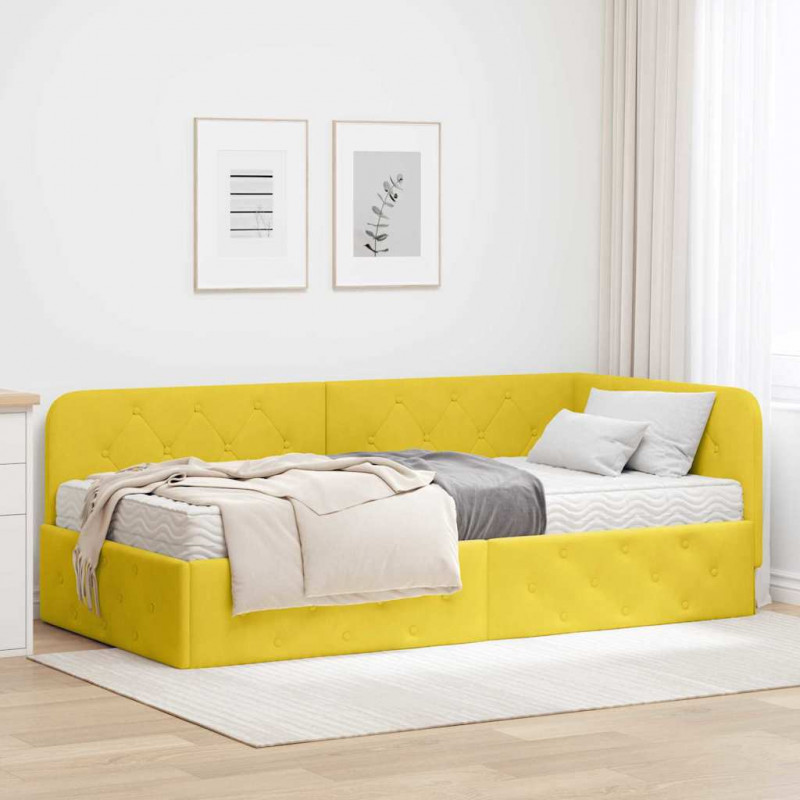 Rama łóżka narożnego Żółty 100 x 200 cm Aksamit