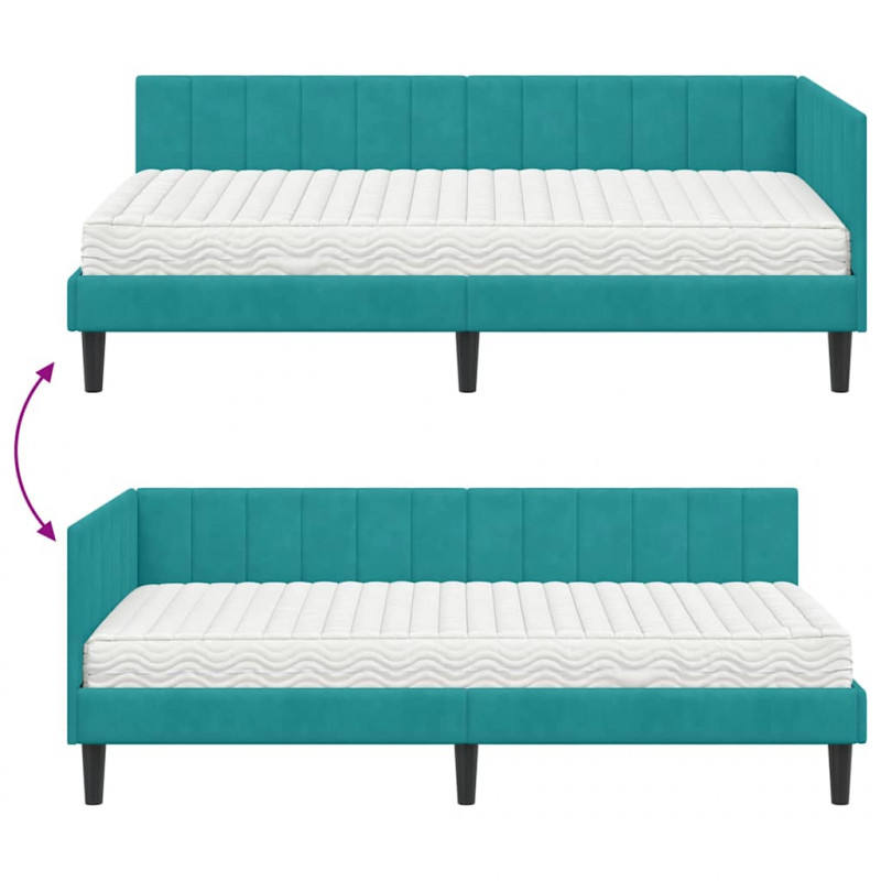 Rama Łóżka Narożnego z Materacem 2 pcs Turkusowy Aksamit