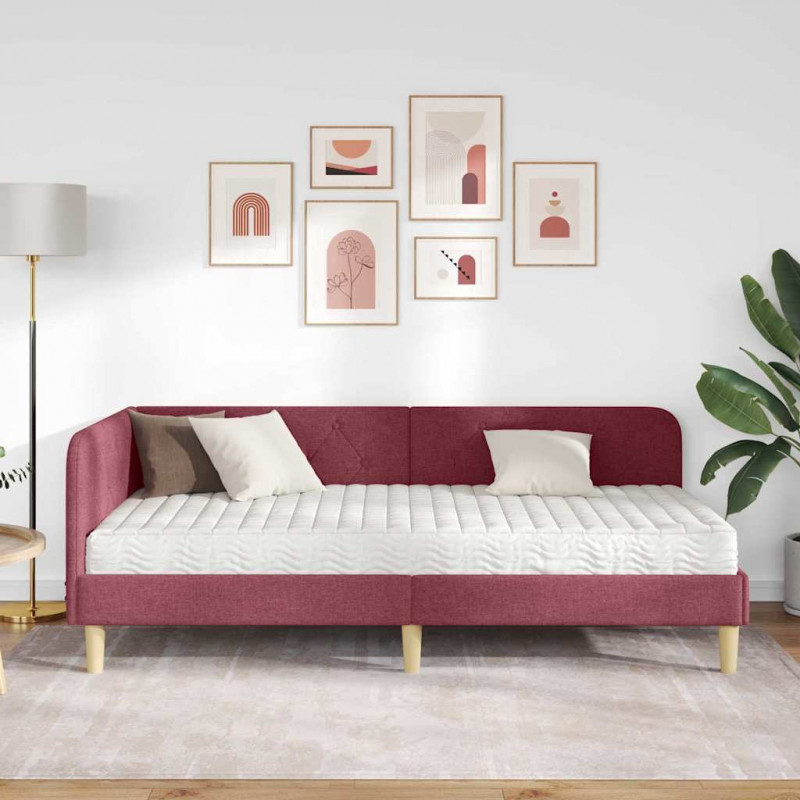 Rama łóżka narożnego Czerwone wino 90 x 190 cm tkanina