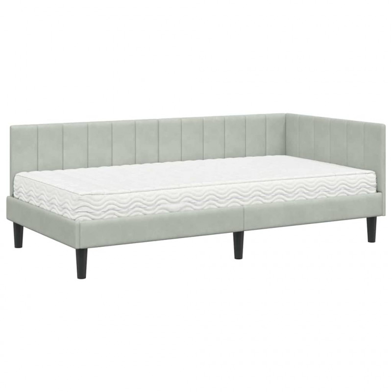 Rama Łóżka Narożnego z Materacem 2 pcs Jasnoszary Aksamit