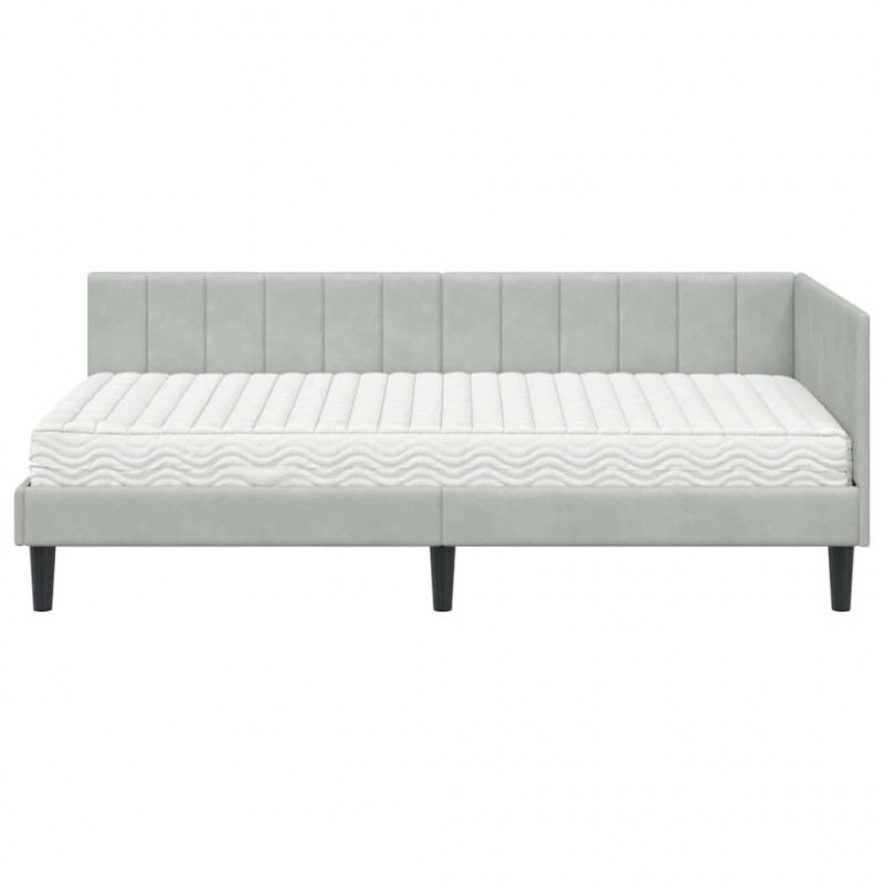 Rama Łóżka Narożnego z Materacem 2 pcs Jasnoszary Aksamit
