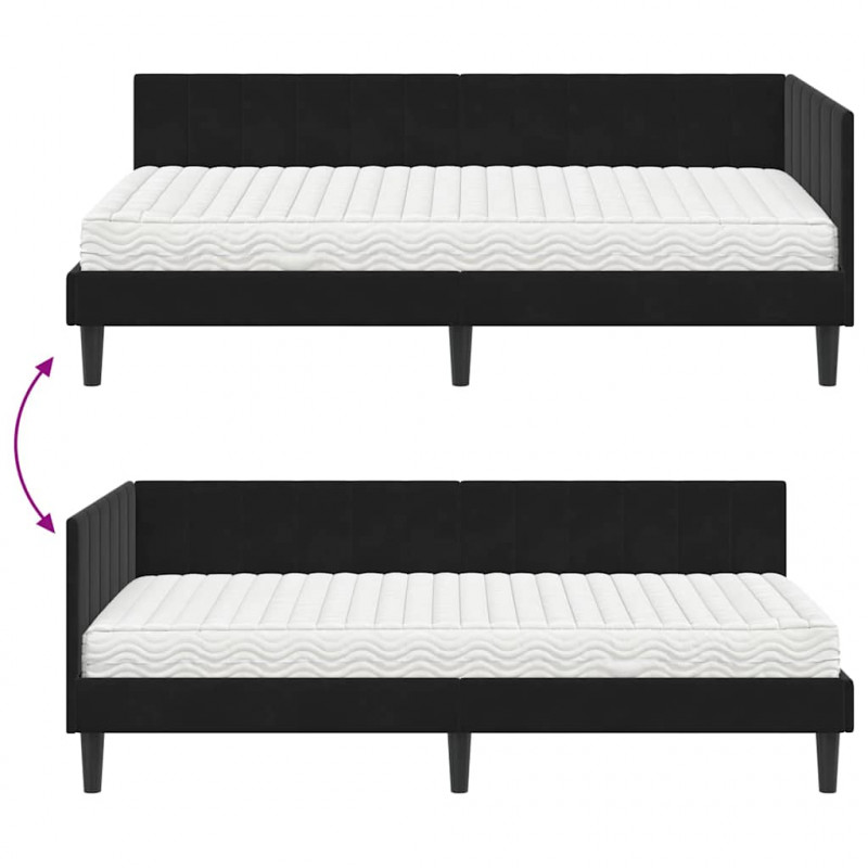 Rama Łóżka Narożnego z Materacem 2 pcs Czarny Aksamit