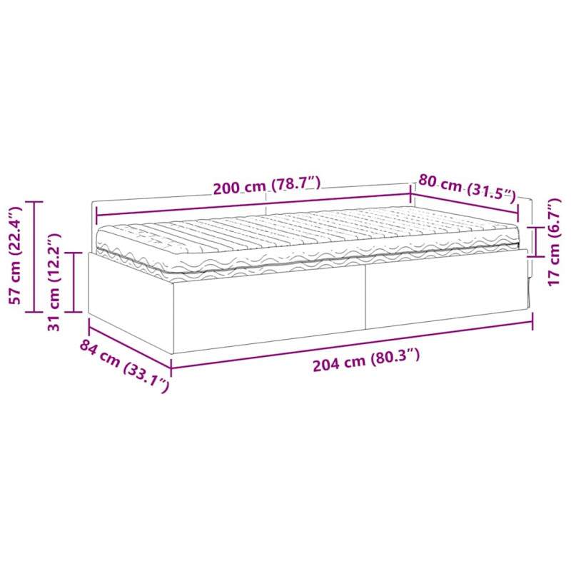 Rama Łóżka Narożnego z Materacem Inny 2 pcs Czarny tkanina
