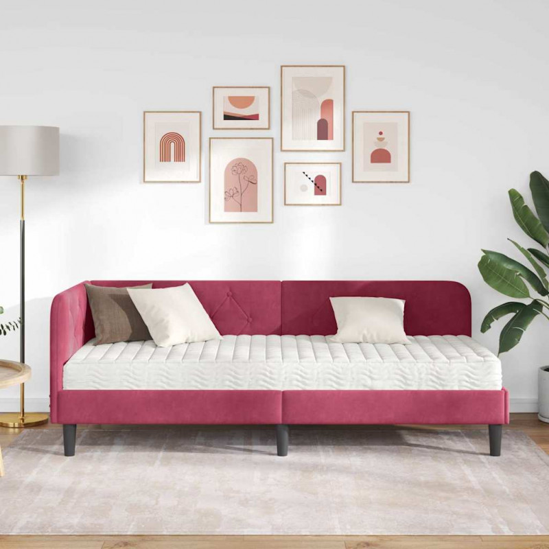 Rama łóżka narożnego Czerwone wino 80 x 200 cm Aksamit