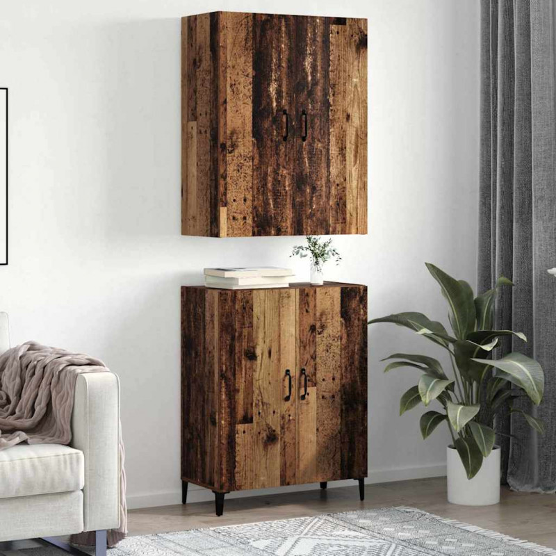 Highboard 2 pcs Stare drewno Materiał drewnopochodny