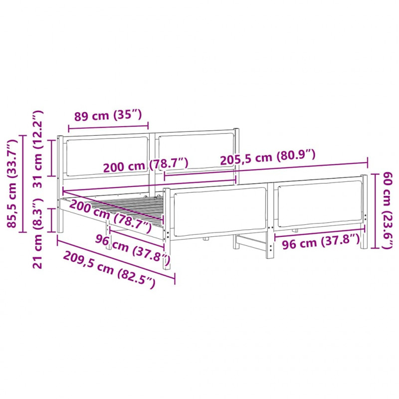 Ramka łóżka Z zagłówkiem Czarny 200 x 200 cm tkanina