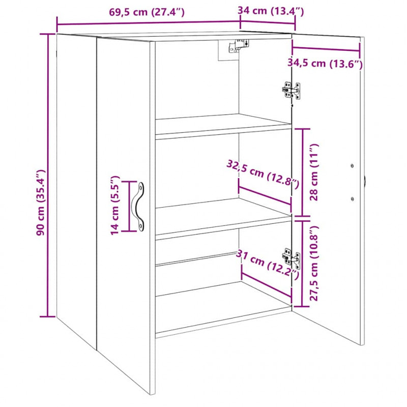 Szafka ścienna 2 pcs Czarny Dąb 69,5 x 34 x 90 cm