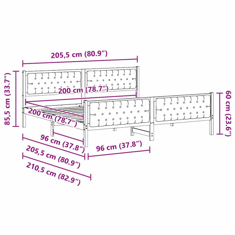 Ramka łóżka Ciemnoszary 200 x 200 cm Lite drewno sosnowe