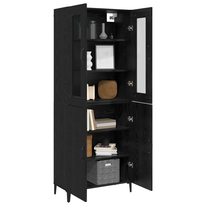 Highboard 2 pcs Czarny Dąb Materiał drewnopochodny