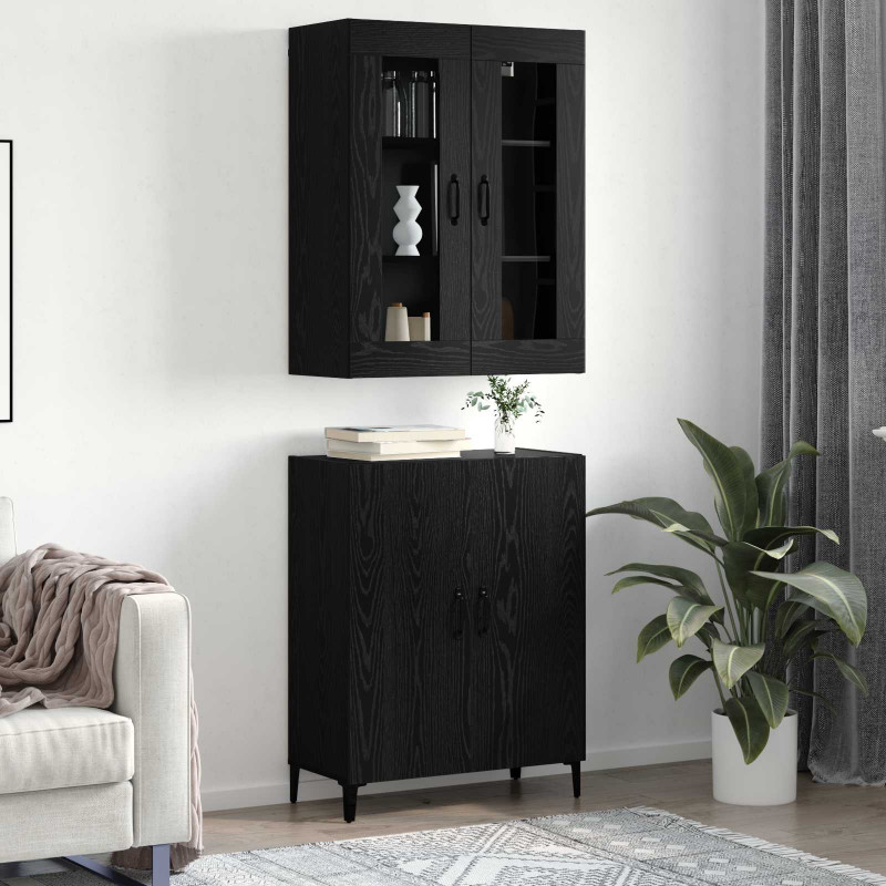 Highboard 2 pcs Czarny Dąb Materiał drewnopochodny
