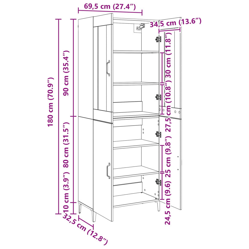 Highboard 2 pcs Czarny Dąb Materiał drewnopochodny
