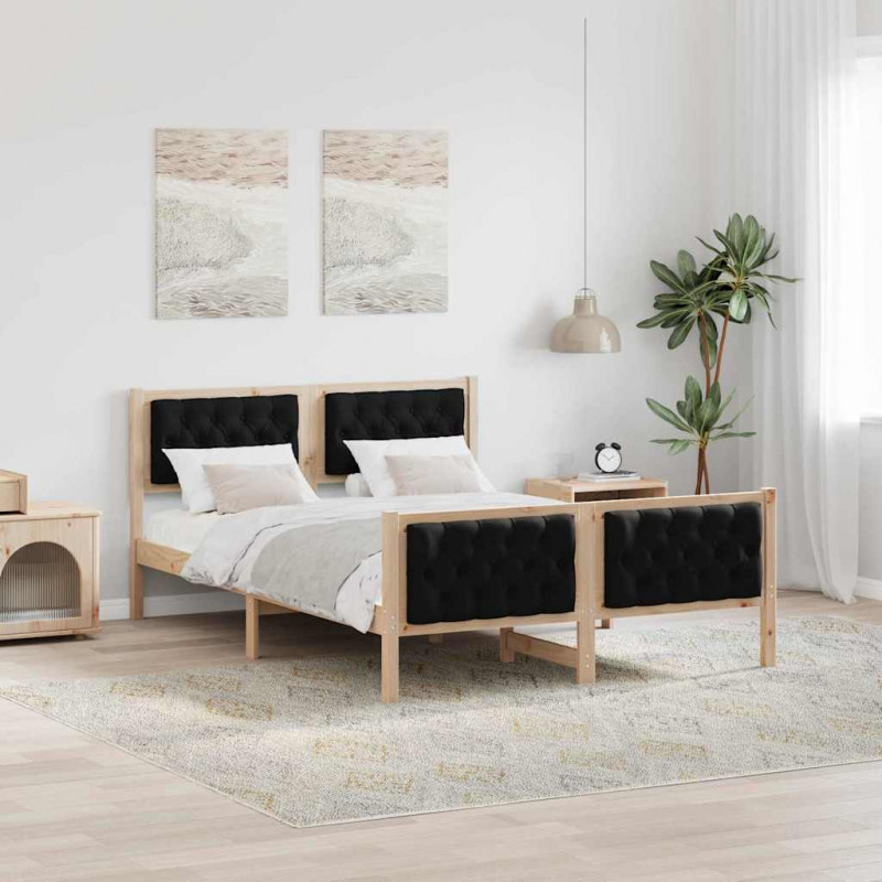 Ramka łóżka Czarny 150 x 200 cm Lite drewno sosnowe